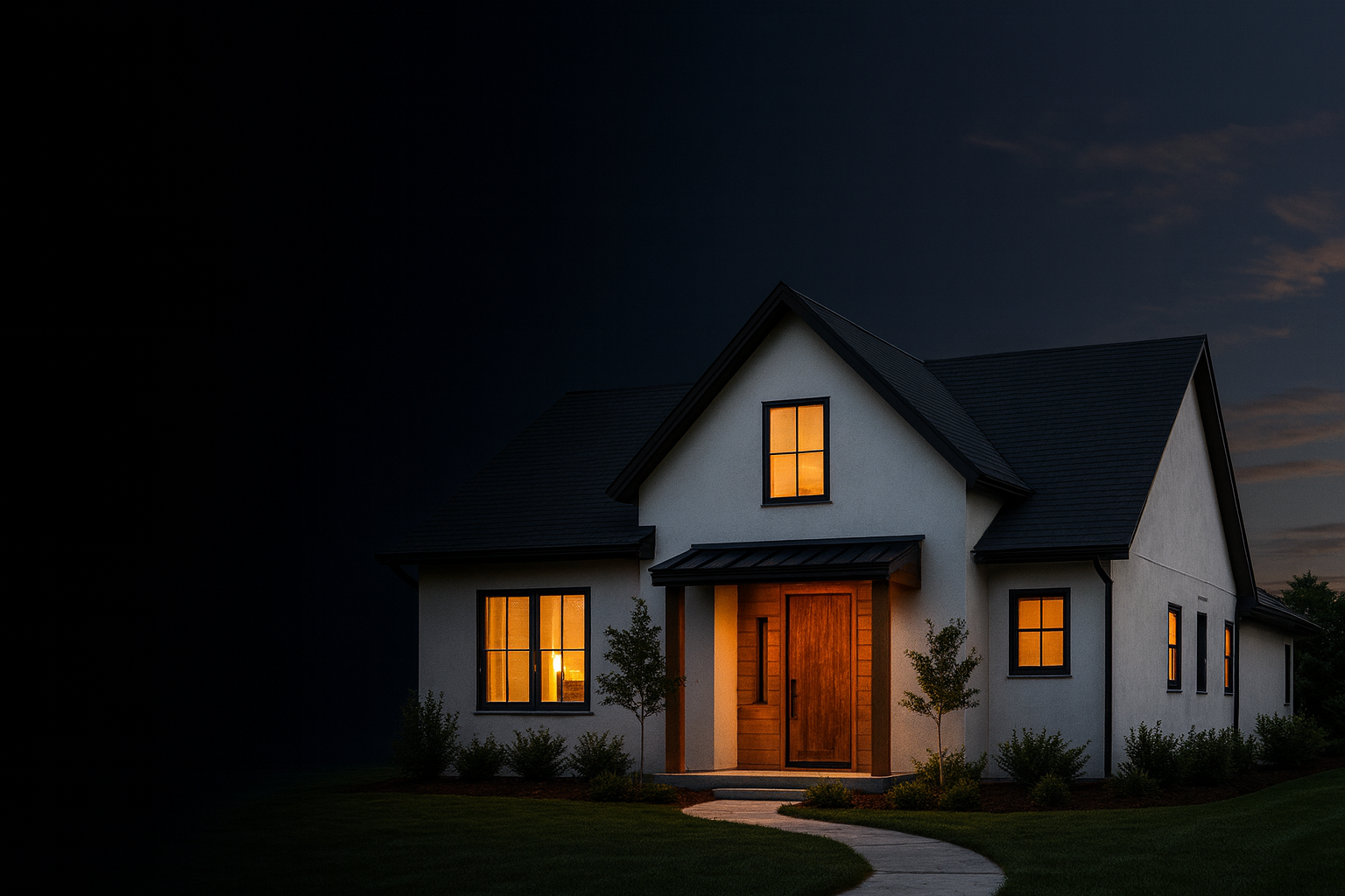 Beautiful residential home at dusk